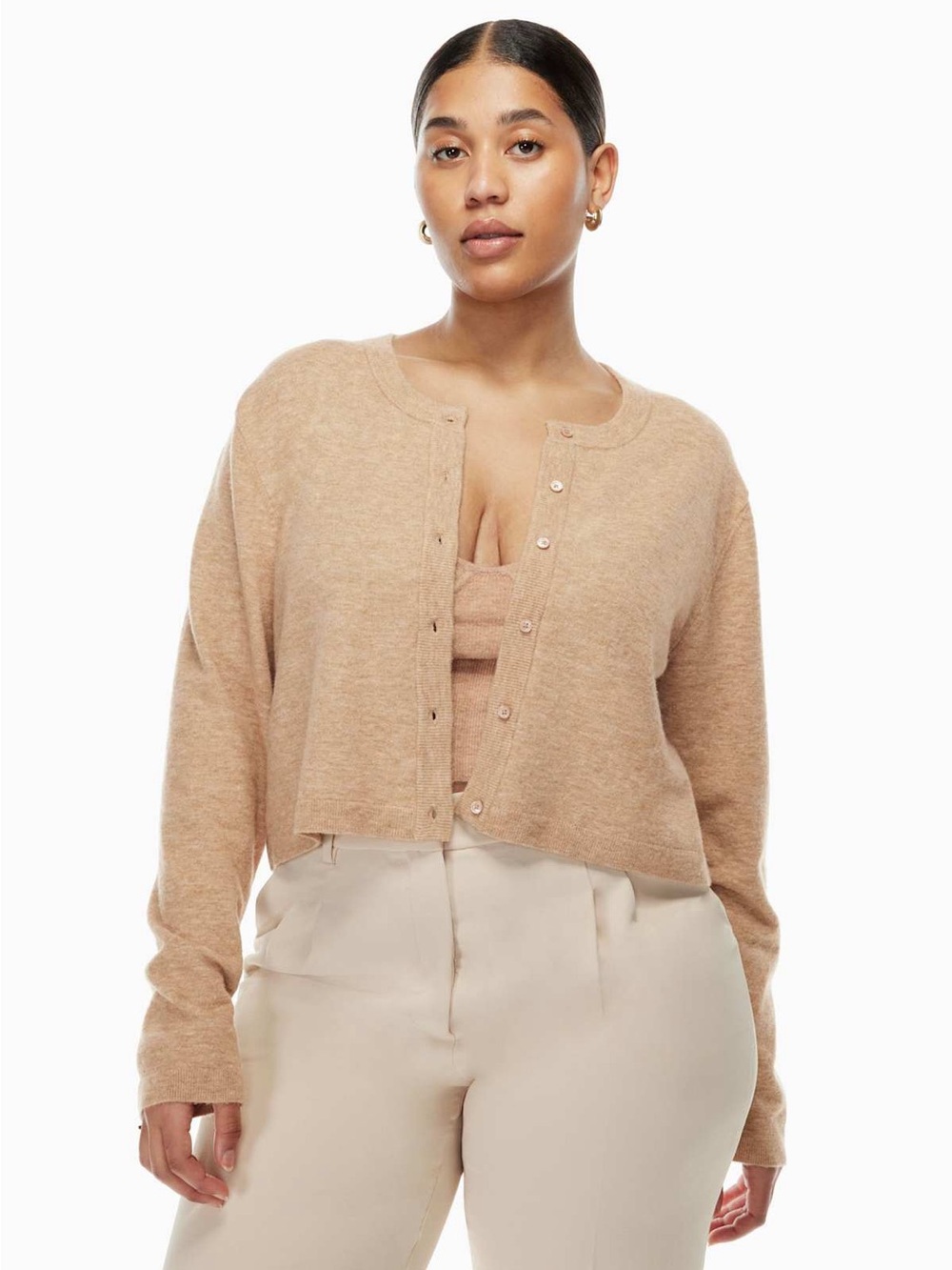 Wilfred SoftSpoke Sicily Cardigan Wool Cashmere Blend Heather Oxford Tan Size S